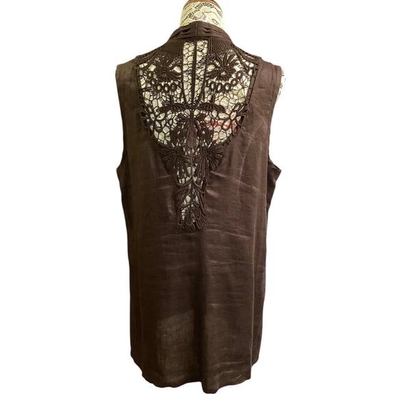 Chico’s sleeveless v-neckline 100% linen brown size 3 - Picture 3 of 6